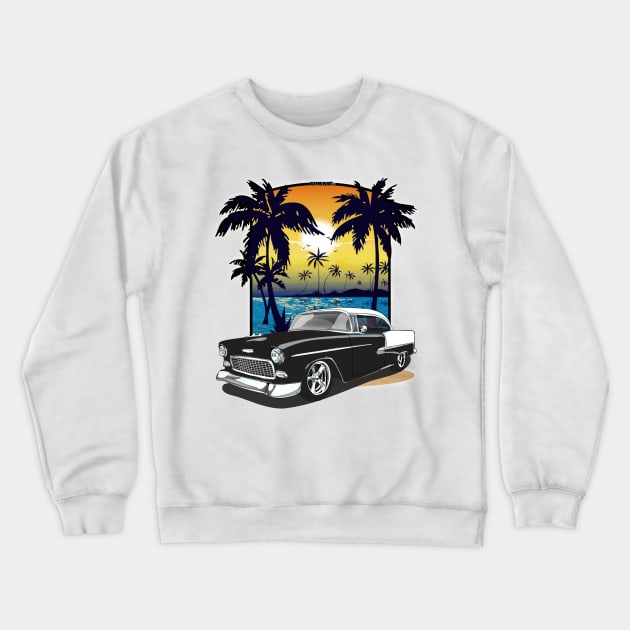 1955 Black and White Chevy Bel Air California Beachin Print Crewneck Sweatshirt by RPM-ART